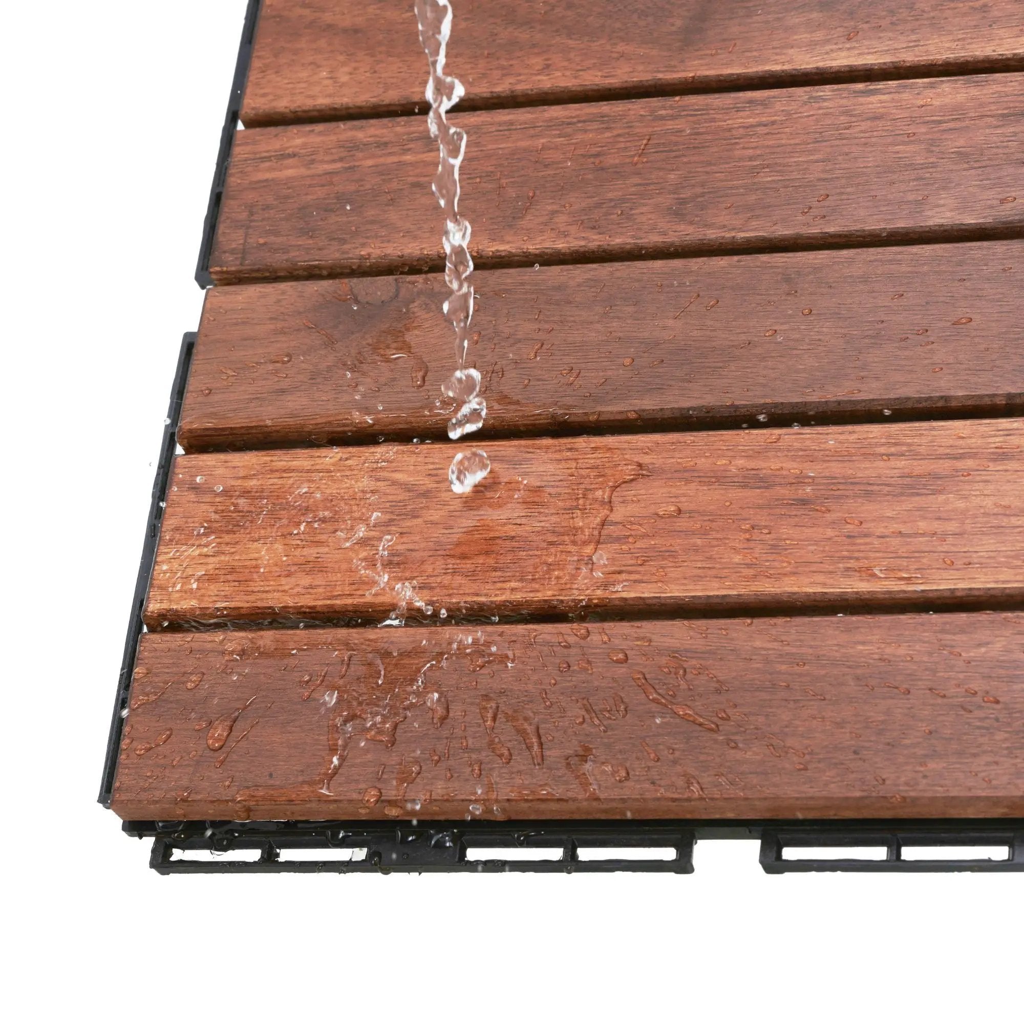 Interlocking Deck Tiles Striped Pattern, Square Acacia Hardwood Outdoor Flooring For Patio, Bancony, Pool Side by HouseOfZazla