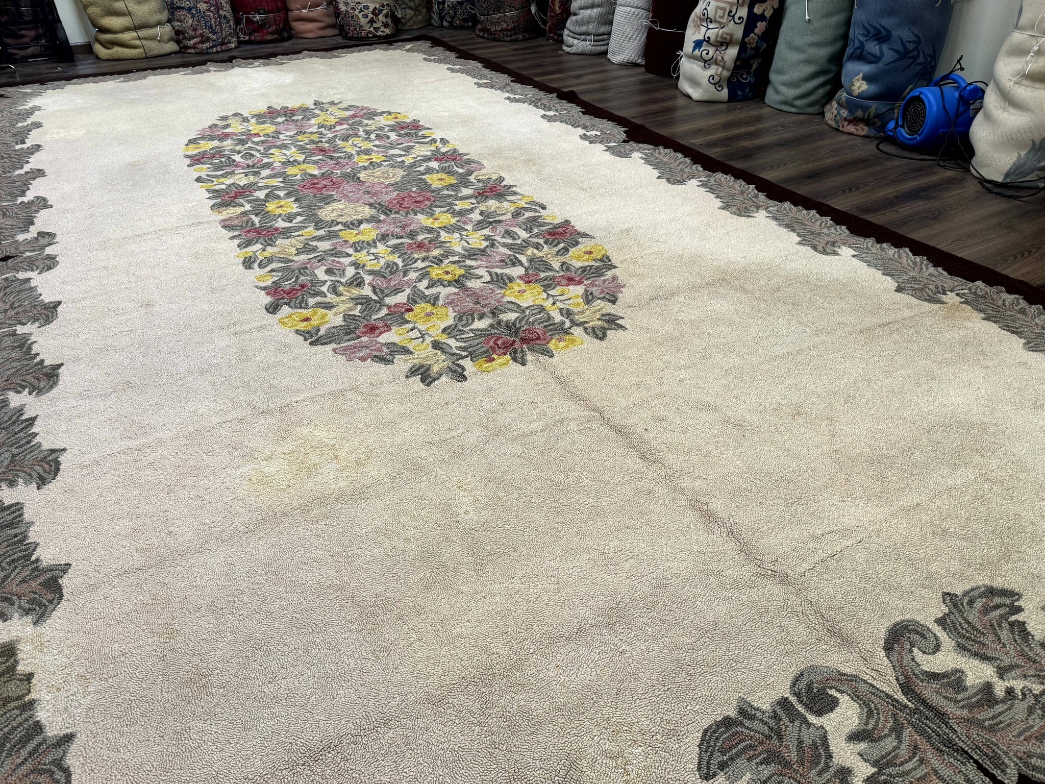 Palace Size American Hooked Rug 11x20 Aubusson Style Ivory by Jewel Rugs