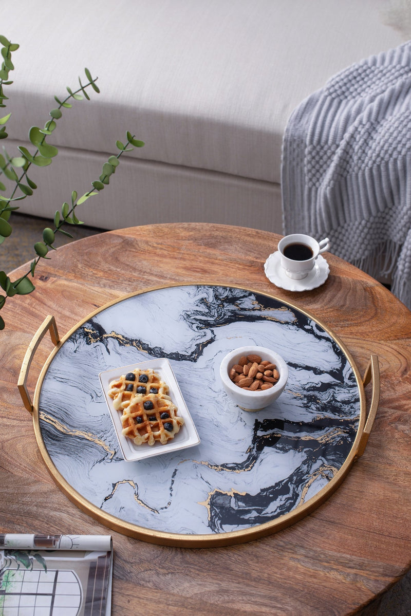 S/2 Round Decorative Tray with Abstract Marbled Design by HouseOfZazla
