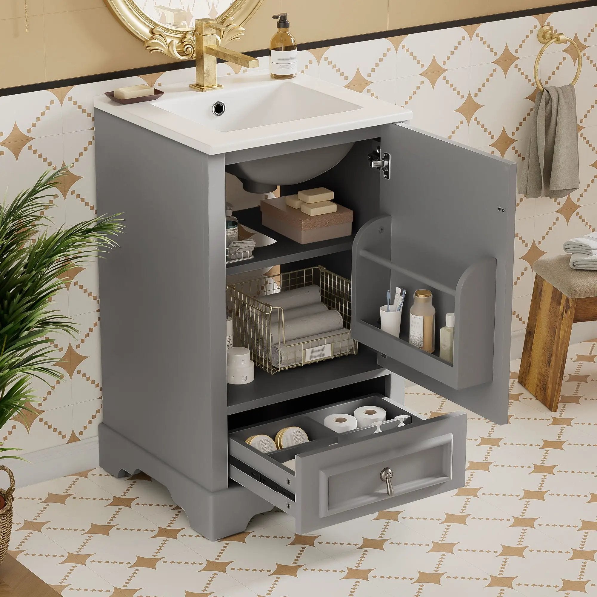 Bathroom Vanity With Sink, Soft Close Door, Adjustable U-Shaped Shelf by Unique Piece Furniture