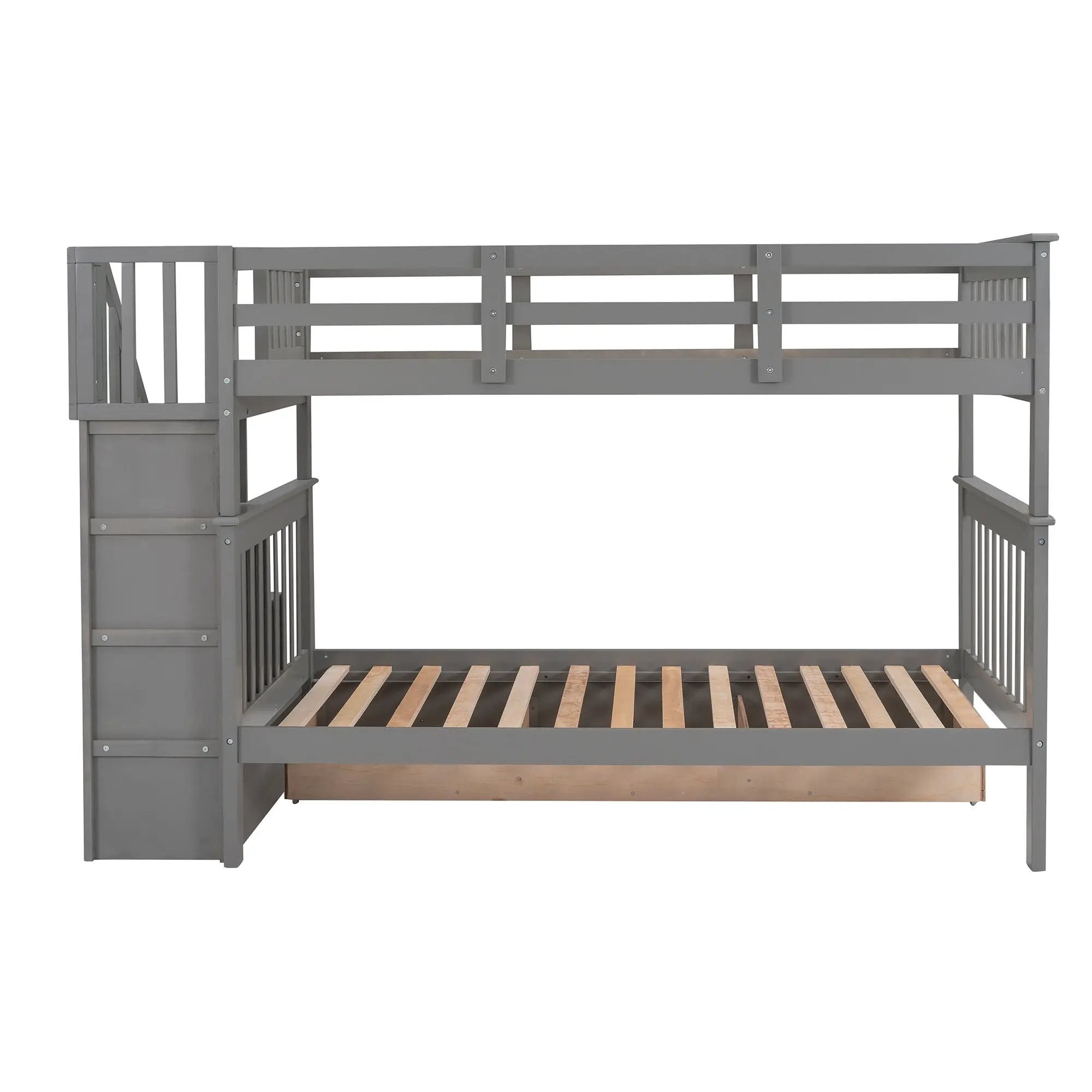 Stairway Bunk Bed With Storage And Guard Rail For Bedroom by HouseOfZazla