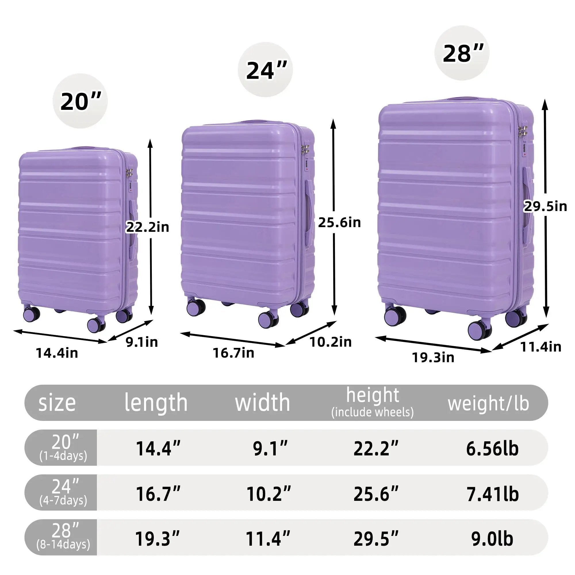 HIFINE TOURIST 20"/24"/28" 3 Pcs ABS Spinner Wheel Luggage Set by HouseOfZazla