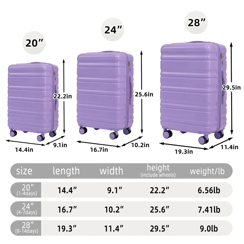 HIFINE TOURIST 20"/24"/28" 3 Pcs ABS Spinner Wheel Luggage Set by HouseOfZazla