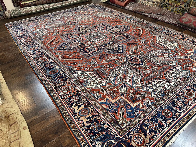 Antique Persian Heriz Rug – 11x16 Palace Size, Geometric Medallion, 1920s by Jewel Rugs