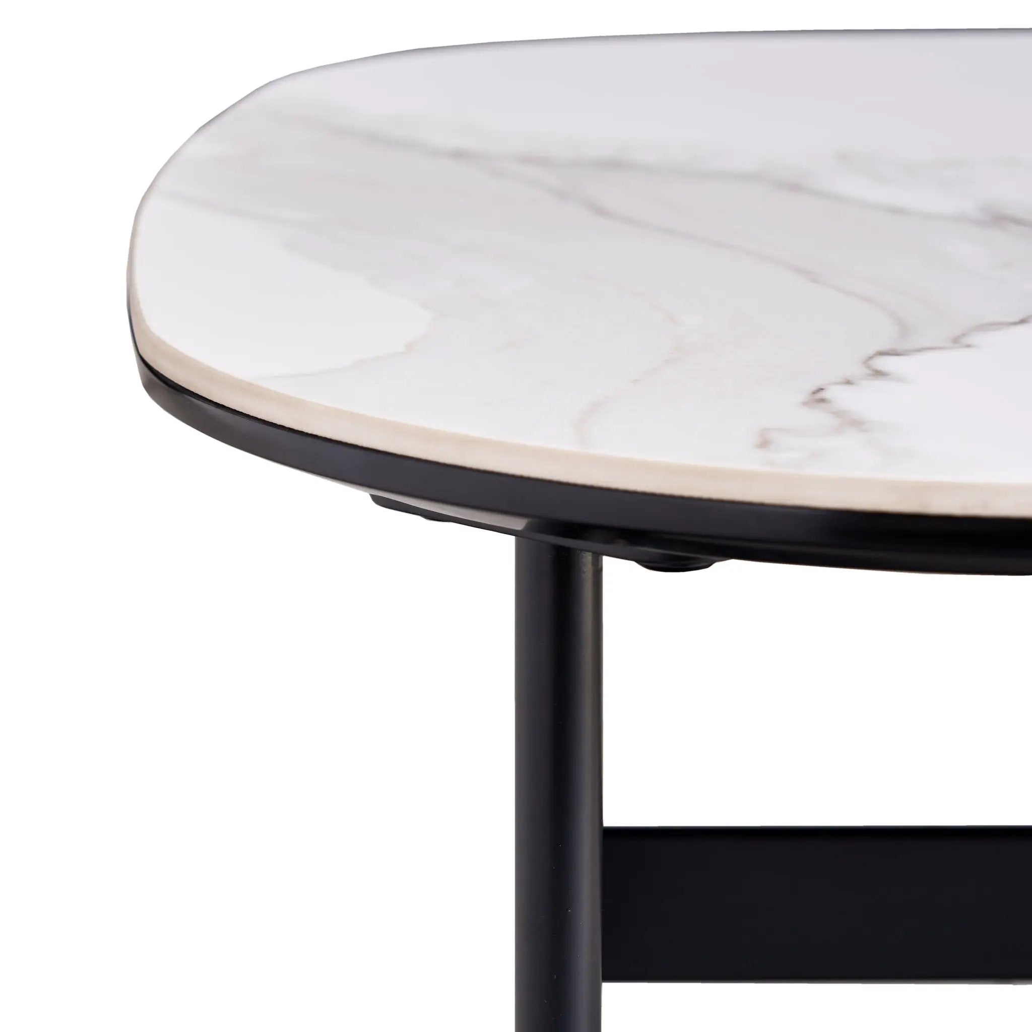 Modern Rectangular Rock Plate Coffee Table Open Space Design Golden Metal Frame Minimalist Living Room Center Table For Lounge Office - Black White by HouseOfZazla