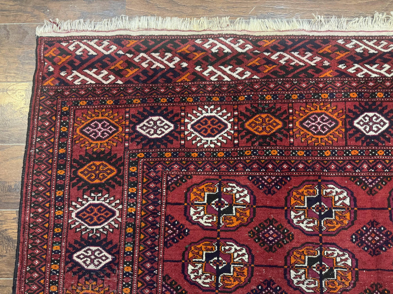Antique Persian Turkoman Bokhara Rug 7x11, Tribal Rug, Red by Jewel Rugs