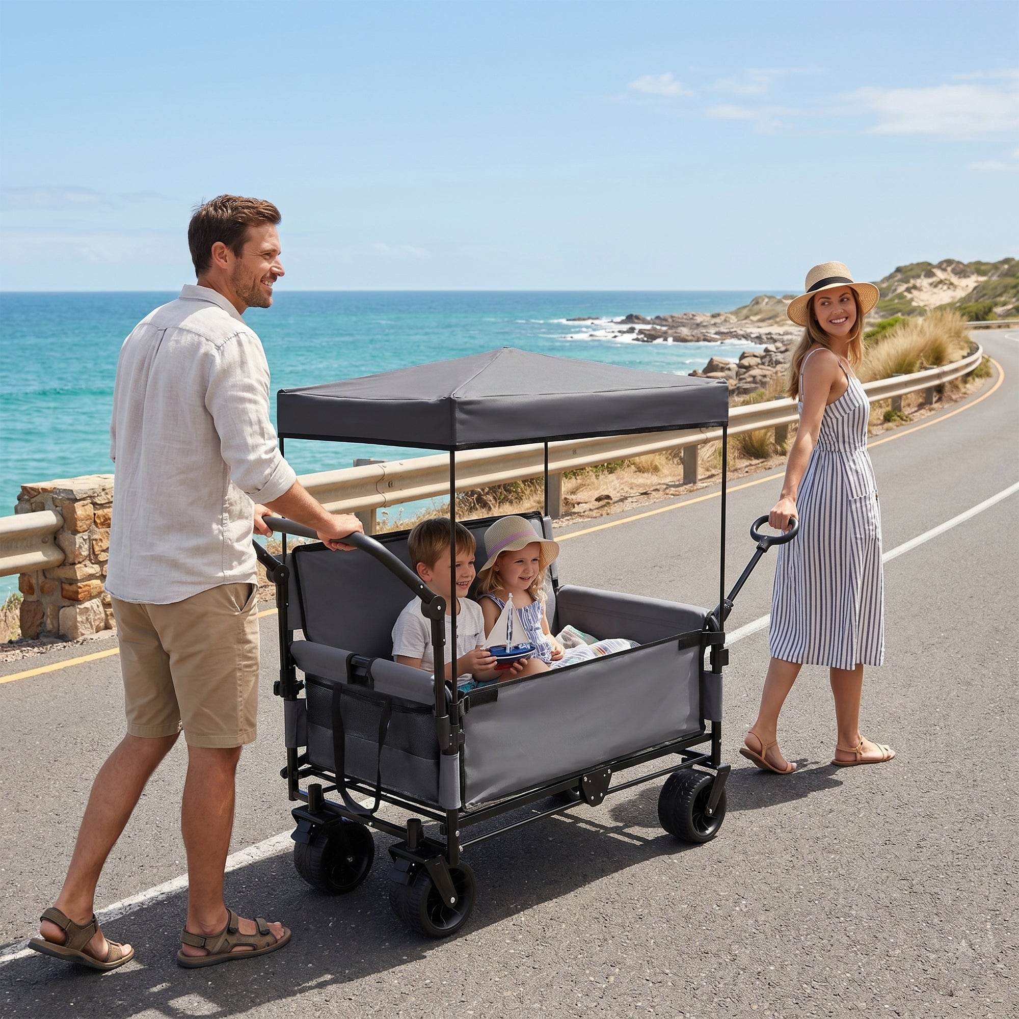 3-in-1 Folding Wagon Cart with Bench Seat, Canopy & Storage by HouseOfZazla