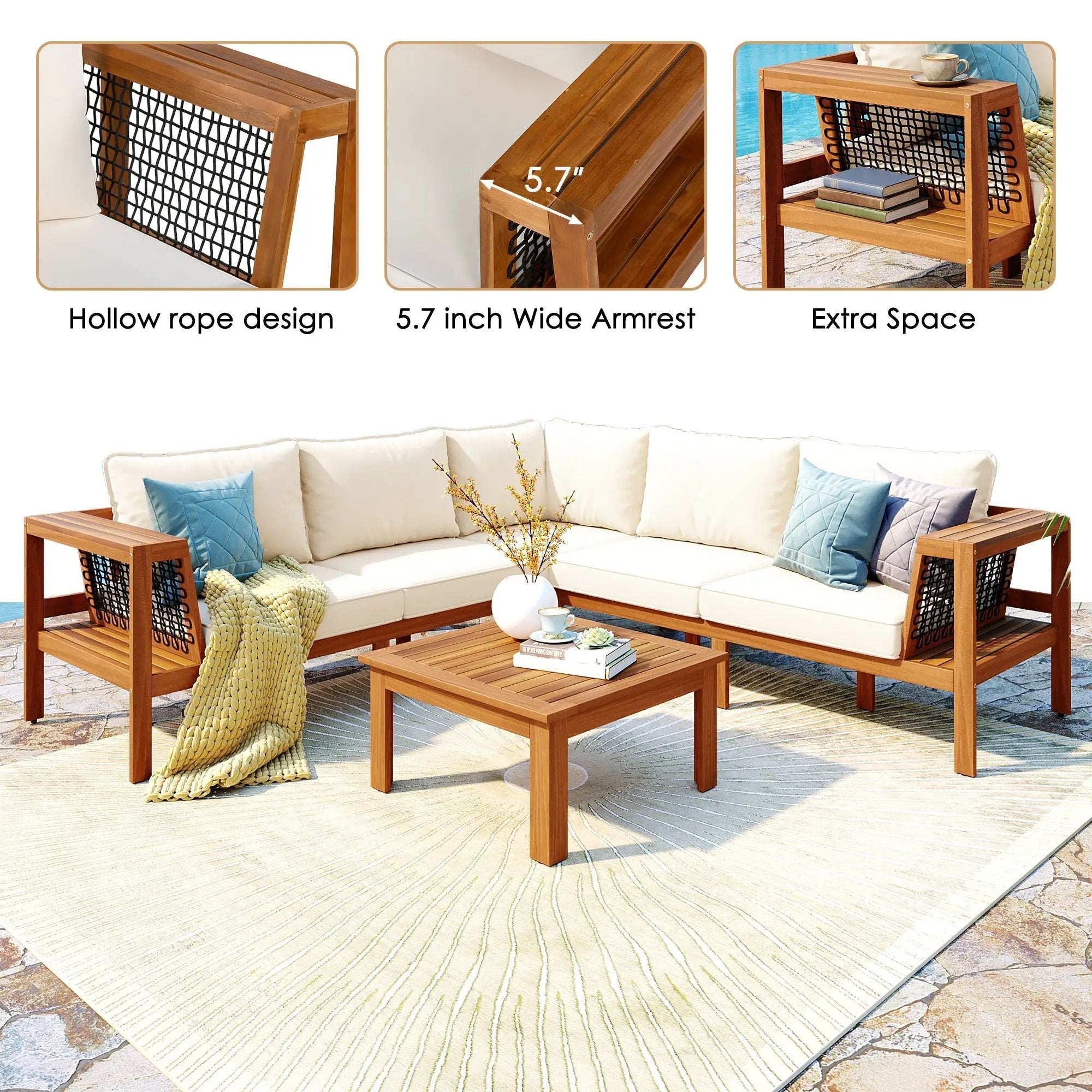GO 4 Pieces Outdoor Acacia Wood Sofa Set with Coffee Table by HouseOfZazla