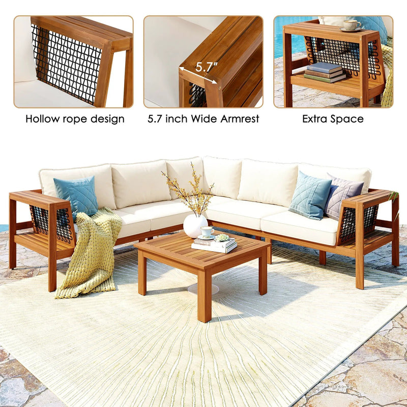 GO 4 Pieces Outdoor Acacia Wood Sofa Set with Coffee Table by HouseOfZazla