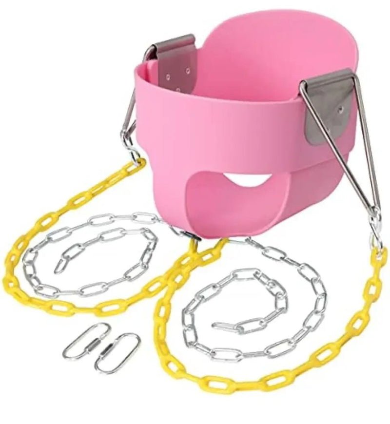 lvssiao Toddler High Back Full Bucket Swing Seat, Toddler Swing Seat with Heavy Duty Plastic Coated Chain + Snap Hooks + Tree Hanging Straps Kids Swing Set Accessories (Pink) by Selzalot