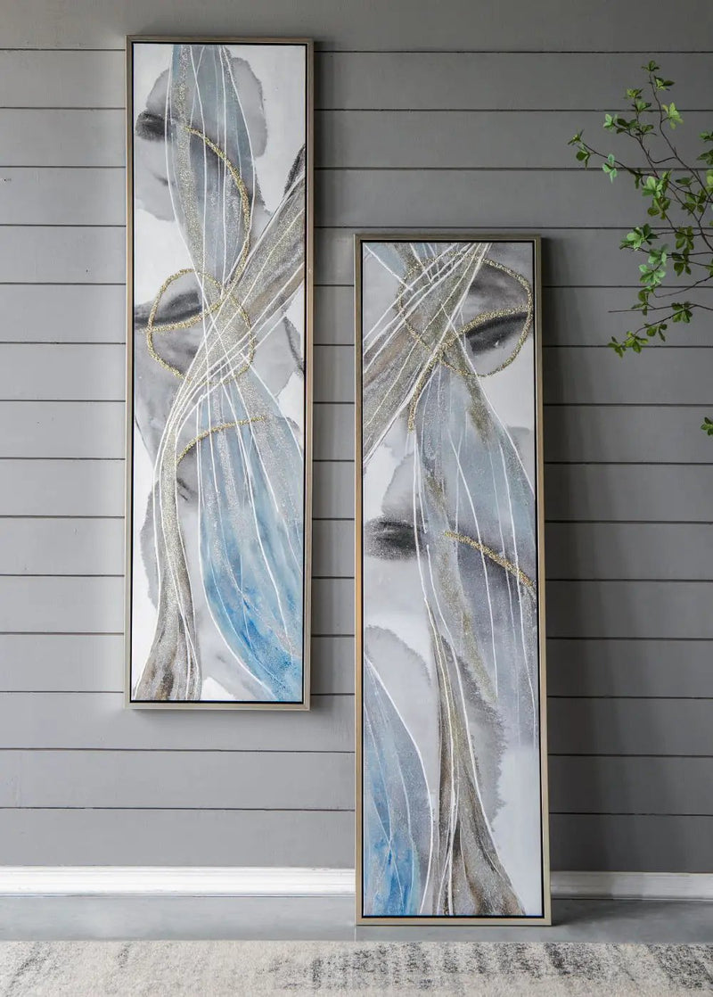 Elongated Modern Abstract Oil Paintings, Wall Art For Living Room Dining Room Bedroom Office Entryway (Set of 2) - Multicolor by Unique Piece Furniture