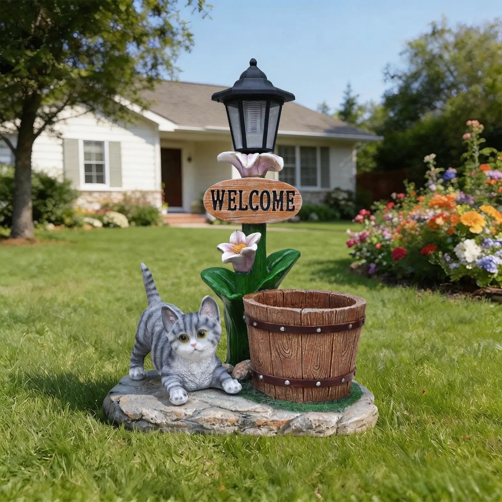 Lying Cat Solar Planter Garden Decor by HouseOfZazla