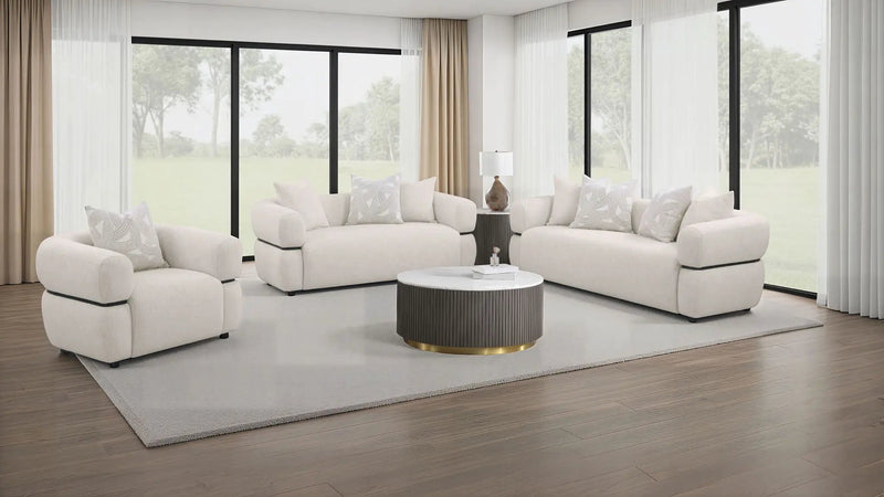 Jeanette 3-piece Fabric Upholstered Round Arm Sofa Set Beige by Unique Piece Furniture