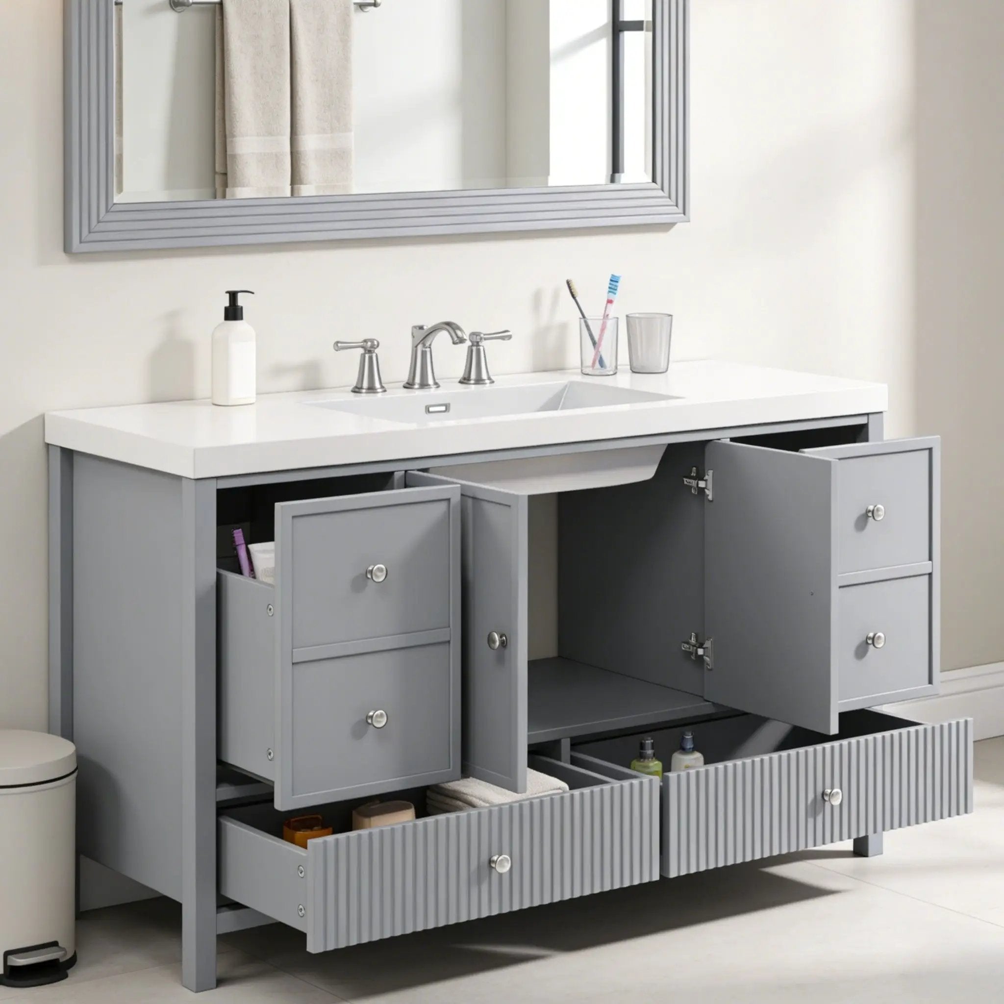 Bathroom Vanity With Separate Sink, Soft Close Doors And 4 Drawers by HouseOfZazla