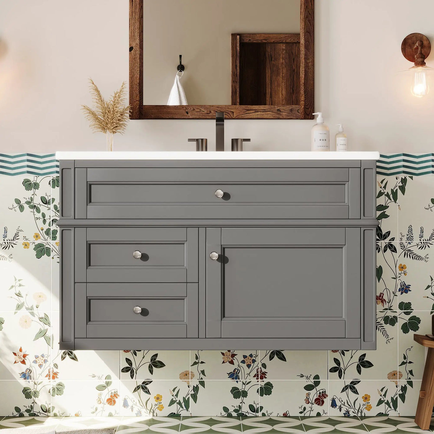 36" Wall Mounted Bathroom Vanity with Ceramic Sink and Storage by HouseOfZazla