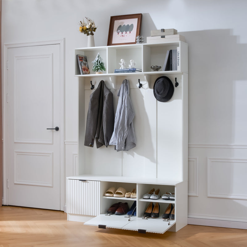 49.6" 5-in-1 Hall Tree with Bench, Shoe Storage & Cabinets by HouseOfZazla