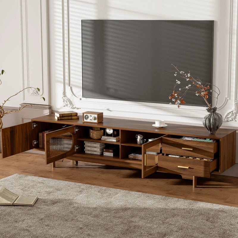 Modern TV Stand With Fluted Glass Doors & 2 Drawers by HouseOfZazla
