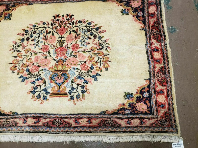 2' 7" X 3' 6" Antique Rug Hand Knotted Pictorial Wool Oriental Flowers by Jewel Rugs
