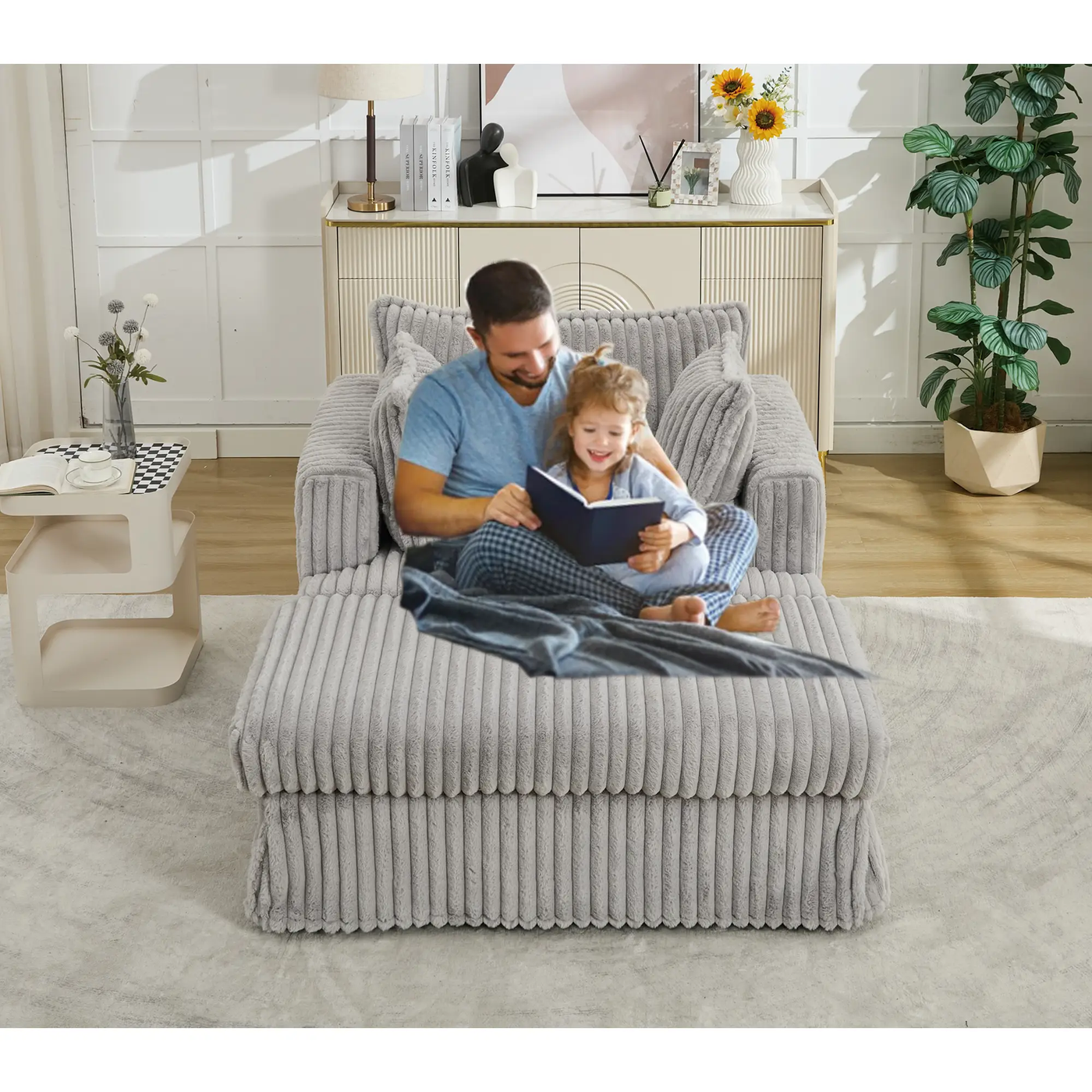 47.7'' Oversized Corduroy Chaise Longue with Ottoman by HouseOfZazla