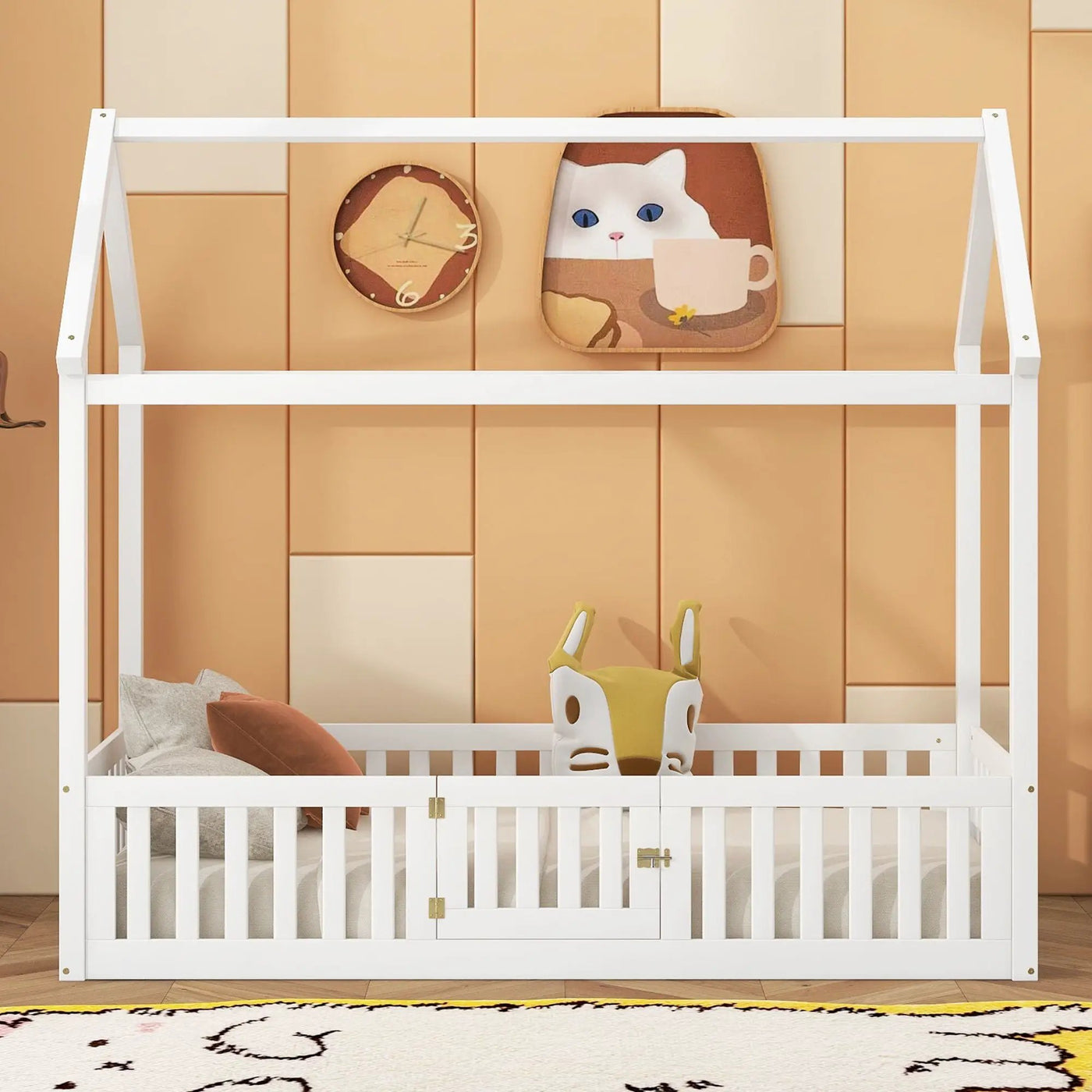 Wood House Bed With Fence And Door by HouseOfZazla