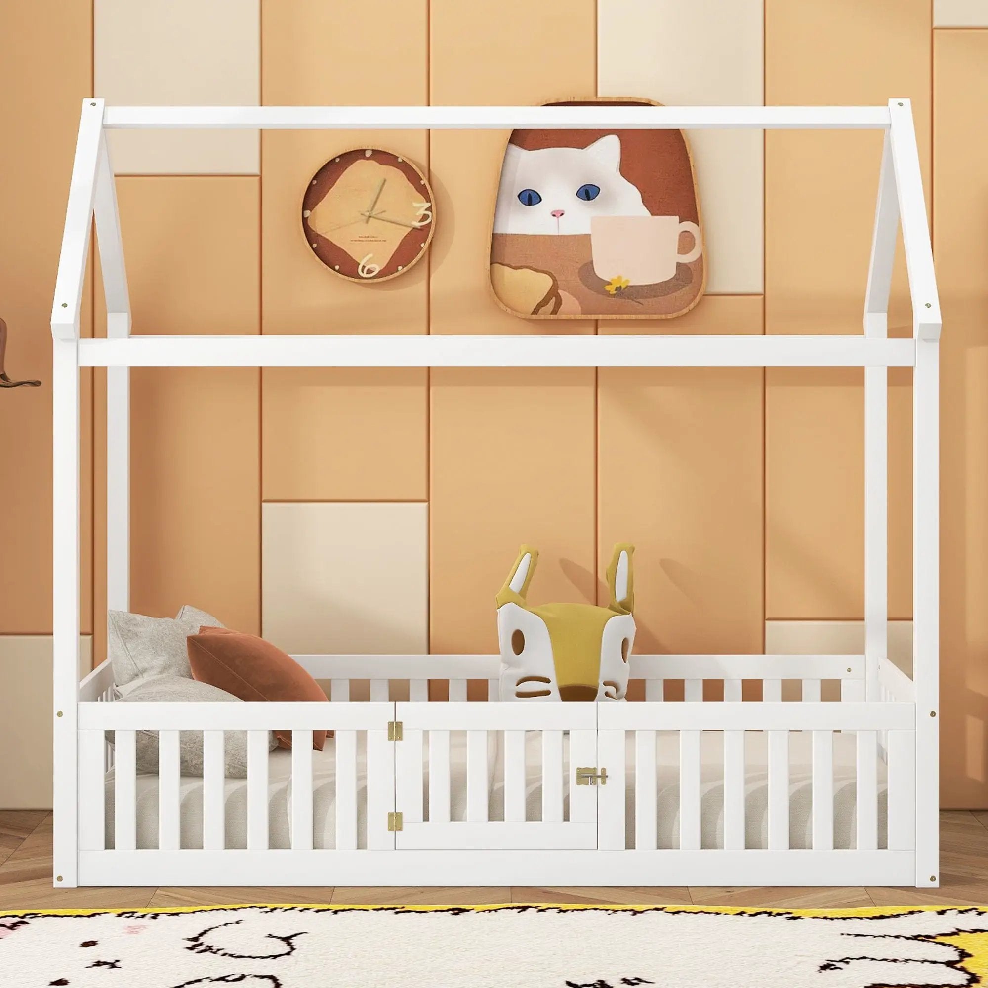 Wood House Bed With Fence And Door by Unique Piece Furniture