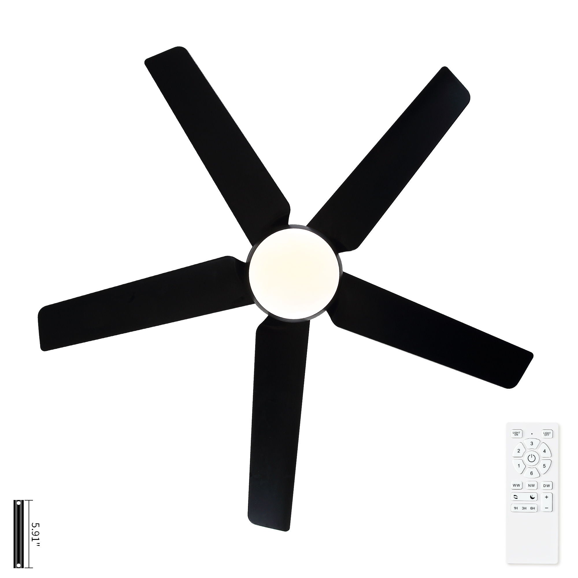 Ceiling Fan With Lights And Remote Control, Reversible DC Motor, 6 Speeds, 3 Cct Dimmable LED, Quiet Timer For Indoor - Black by HouseOfZazla