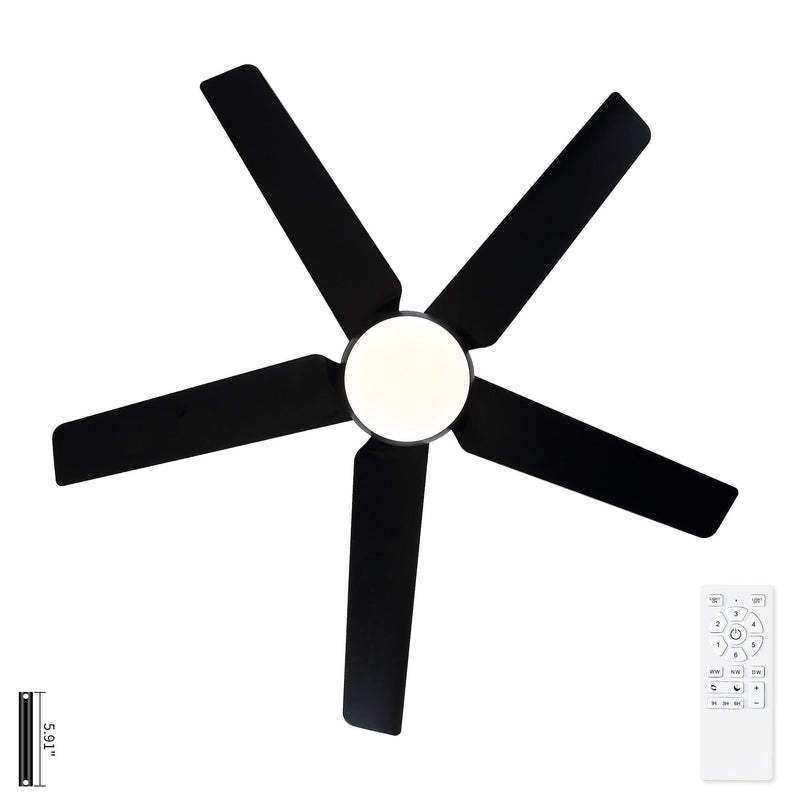 Ceiling Fan With Lights And Remote Control, Reversible DC Motor, 6 Speeds, 3 Cct Dimmable LED, Quiet Timer For Indoor - Black by HouseOfZazla