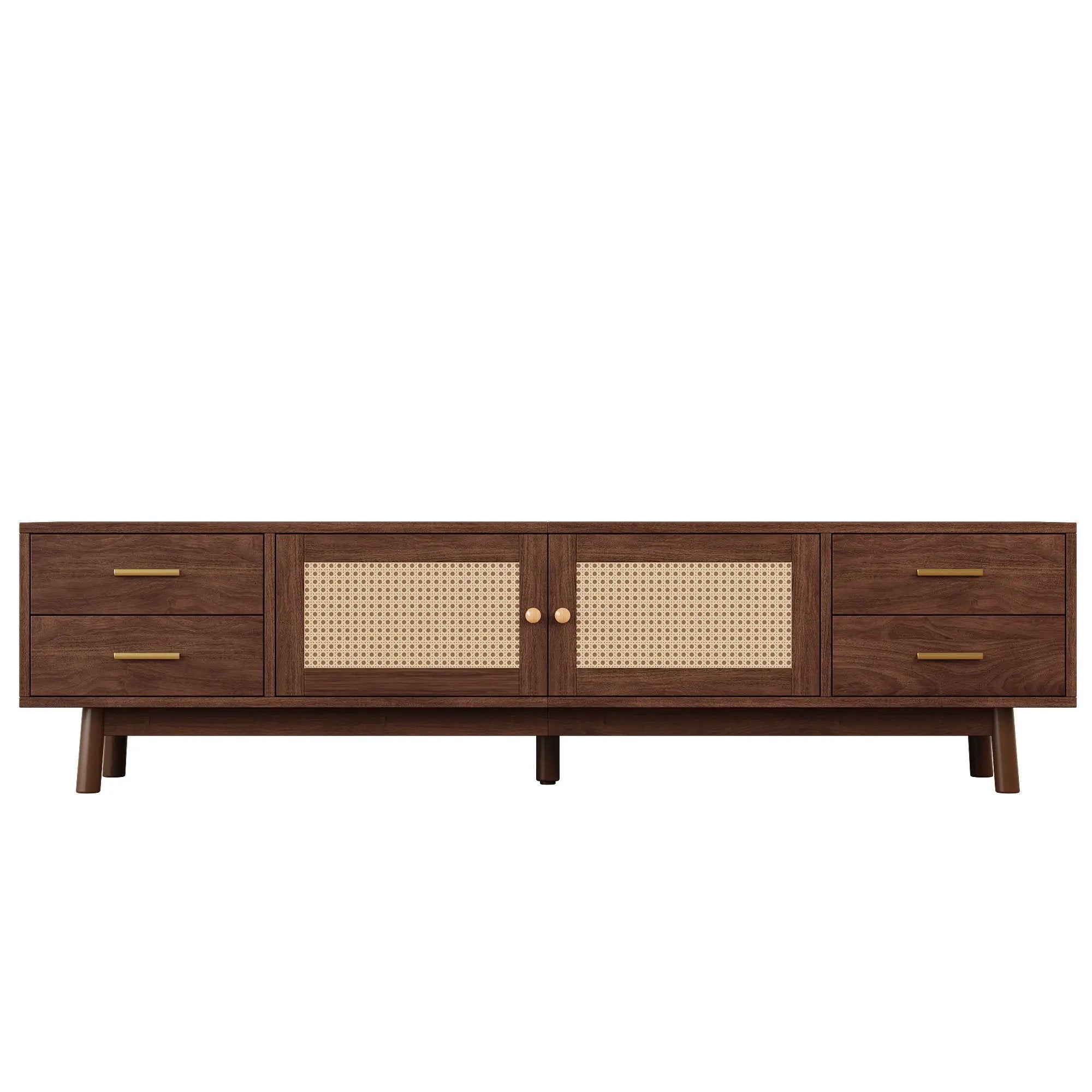 70" TV Stand With Doors For TVs Up To 80", Media Console With 4 Drawers & Cable Holes - Dark Brown by HouseOfZazla