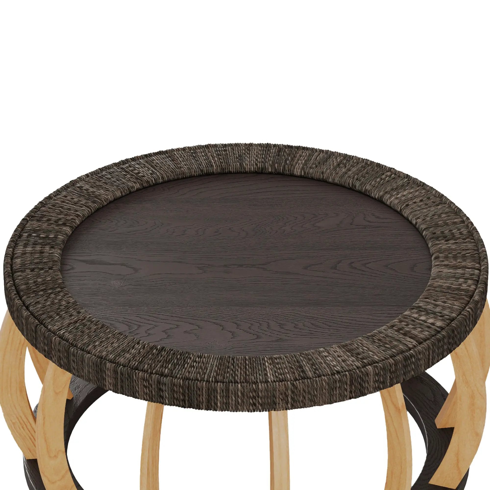 Vintage Rattan Solid Wood Round Coffee Table by HouseOfZazla
