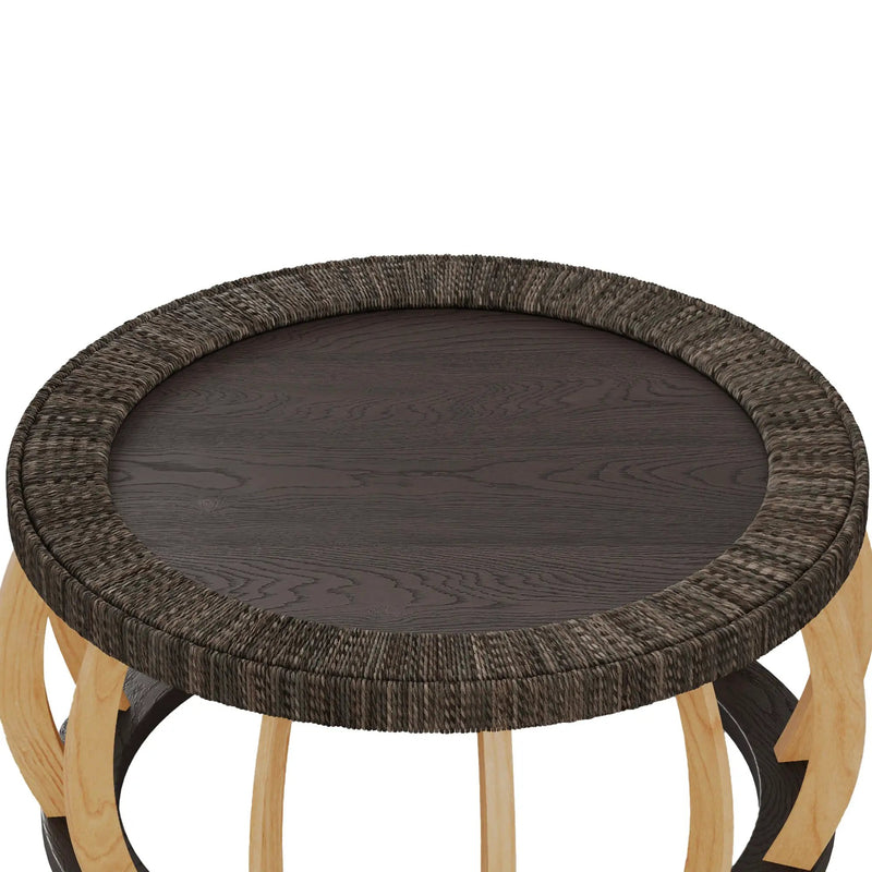 Vintage Rattan Solid Wood Round Coffee Table by HouseOfZazla