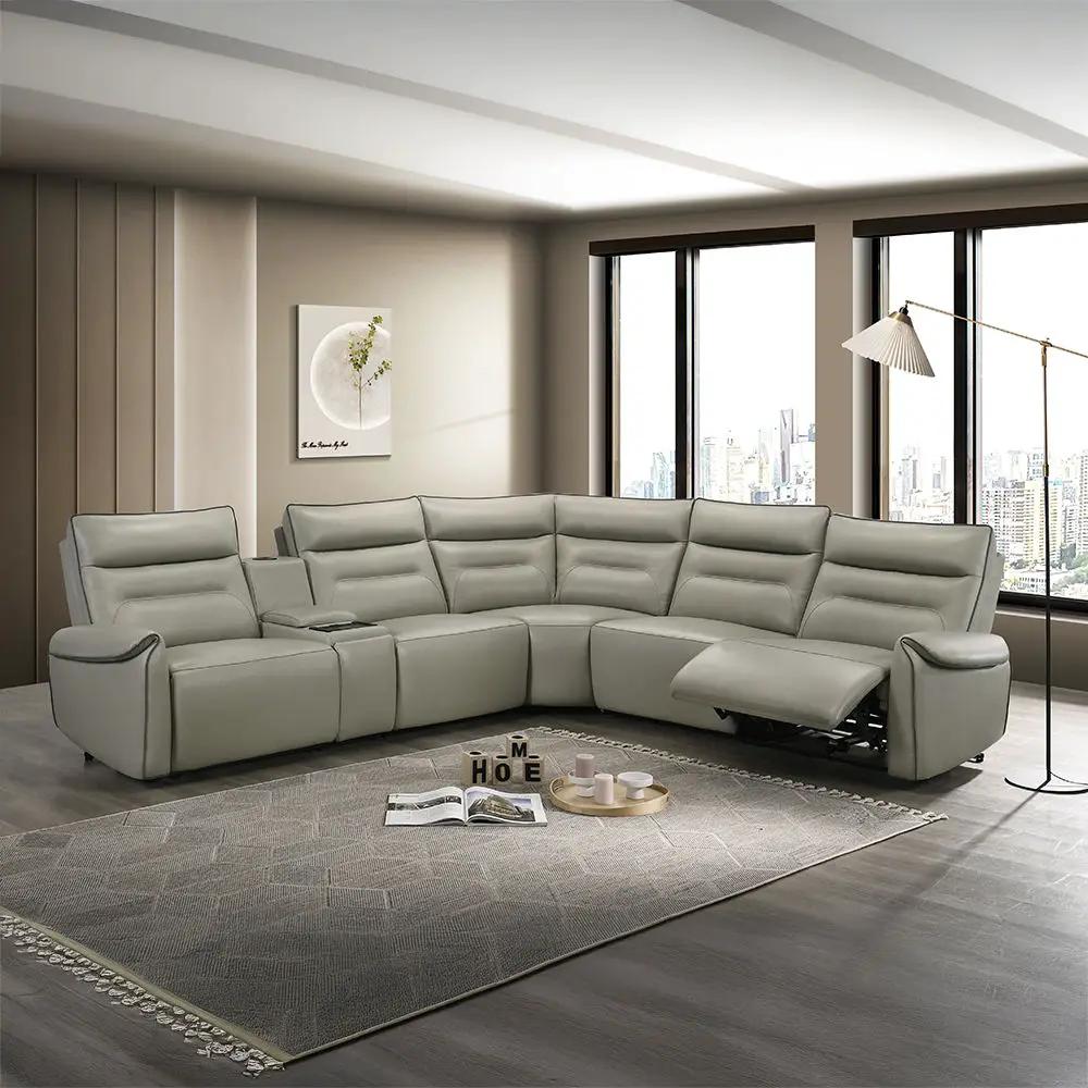 Jayke - Power Motion Sectional Sofa - Light Gray Top Grain Leather Match by Unique Piece Furniture