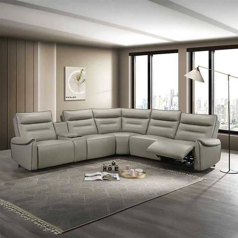 Jayke - Power Motion Sectional Sofa - Light Gray Top Grain Leather Match by Unique Piece Furniture
