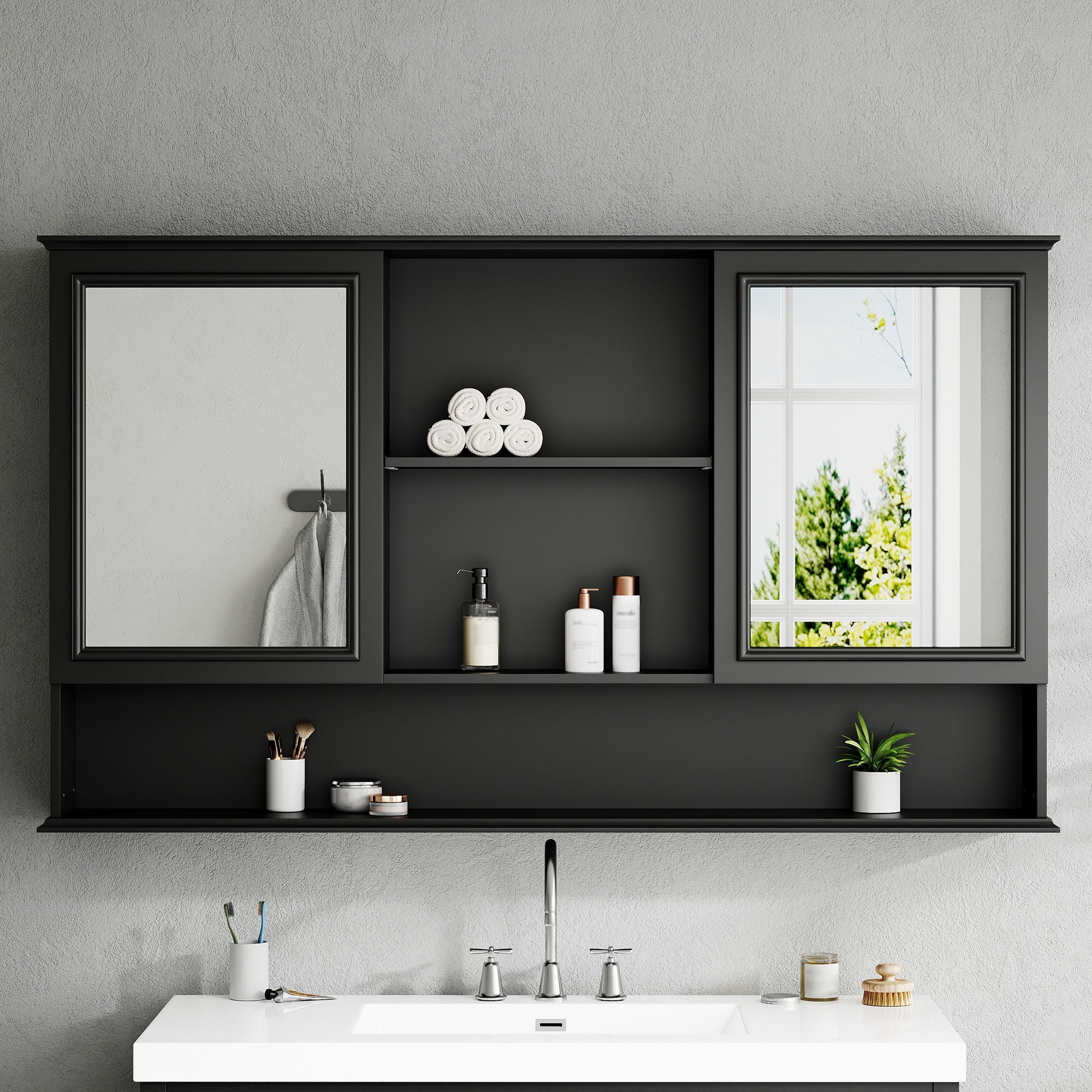 Wall Mounted Bathroom Medicine Cabinet With Double Mirrored Doors by HouseOfZazla