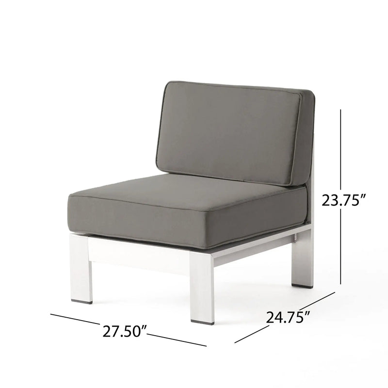 Outdoor Aluminum Armless Chair With Cushion - Silver by HouseOfZazla