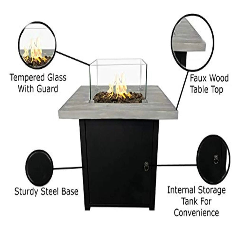 Reinforced Propane Fire Pit Table - Black / Gray by Unique Piece Furniture