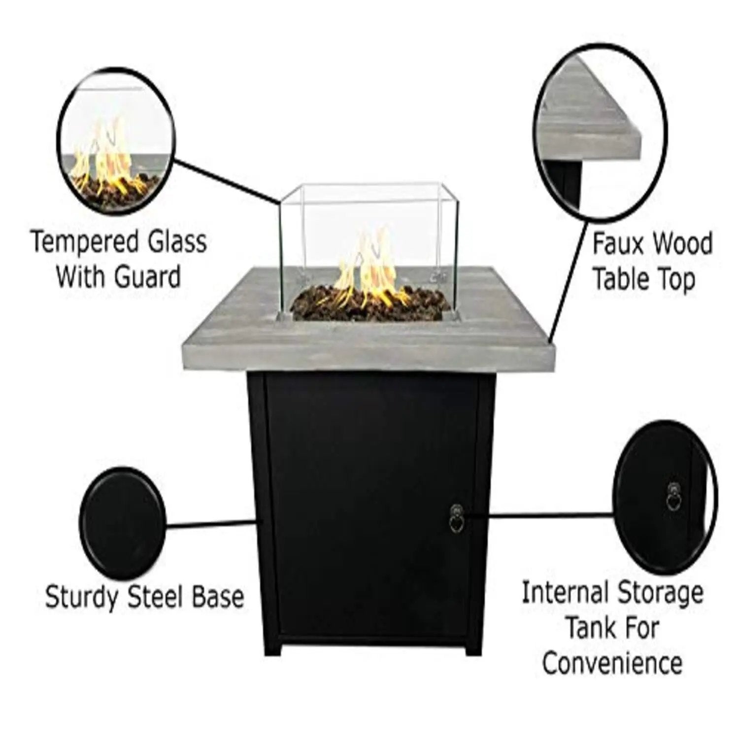 Reinforced Propane Fire Pit Table - Black / Gray by HouseOfZazla