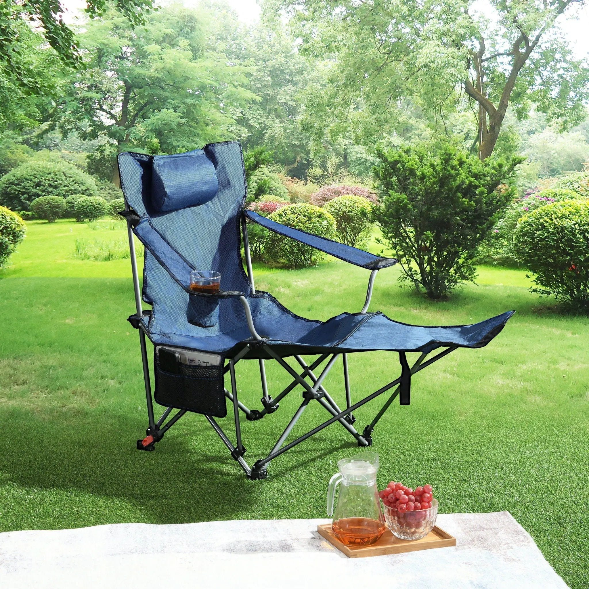 Outdoor Folding Adjustable Reclining Camping Chair with Cup Holder by HouseOfZazla