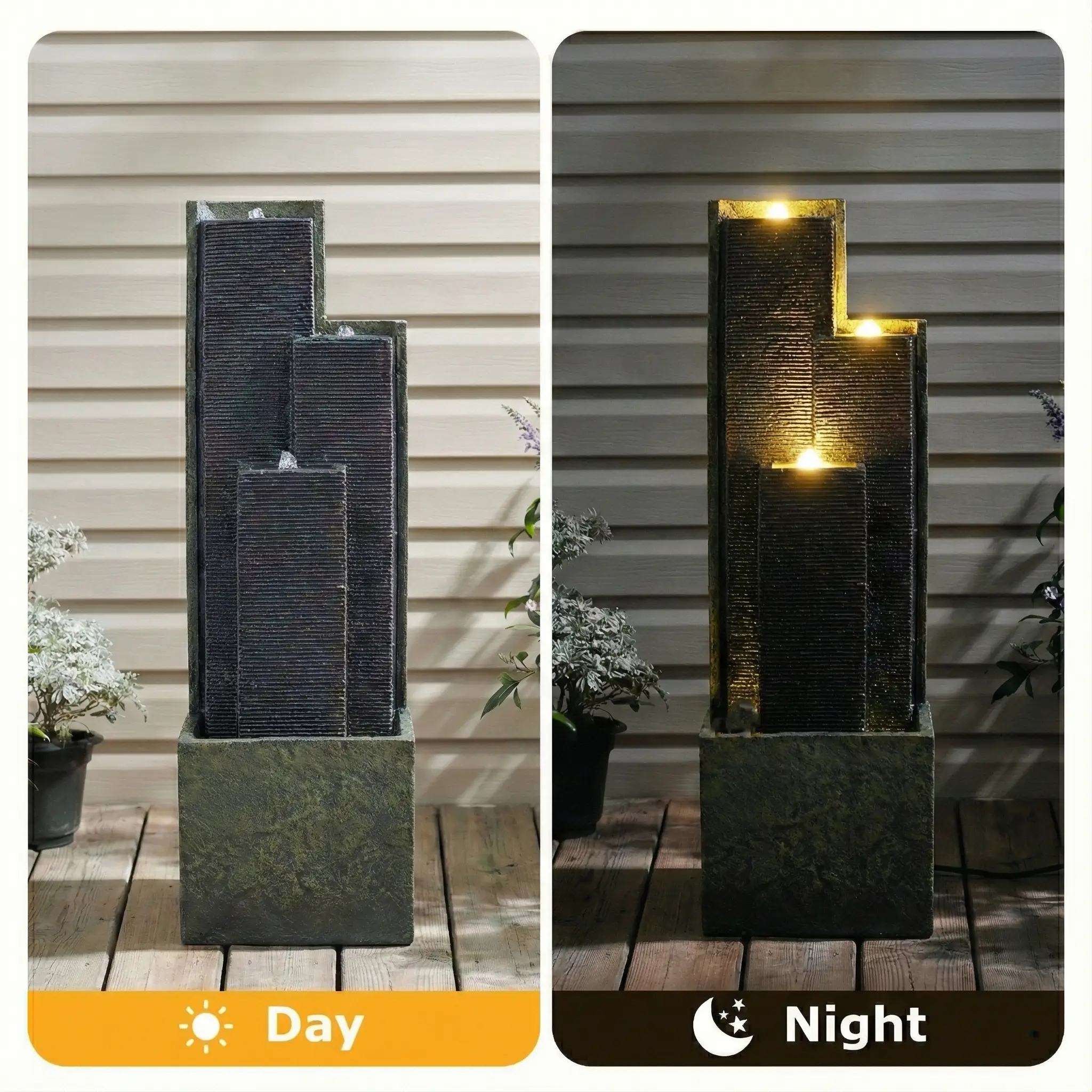 39" H Outdoor Water Fountain Modern Cascading Freestanding Fountain with LED Lights for Garden Patio Porch Lawn by HouseOfZazla