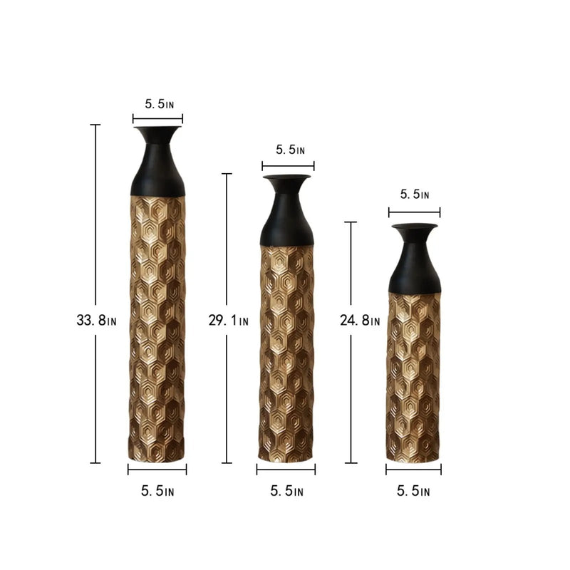 Floor Metal Vases (Set of 3) Gorgeous Home Decoration Large Glazed Metal Vases - Black / Gold by Unique Piece Furniture
