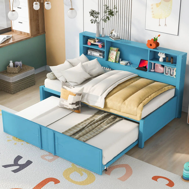 Industrial Metal Daybed With Trundle, Storage Shelves, USB Ports by Unique Piece Furniture
