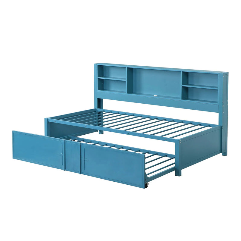 Industrial Metal Daybed With Trundle, Storage Shelves, USB Ports by HouseOfZazla