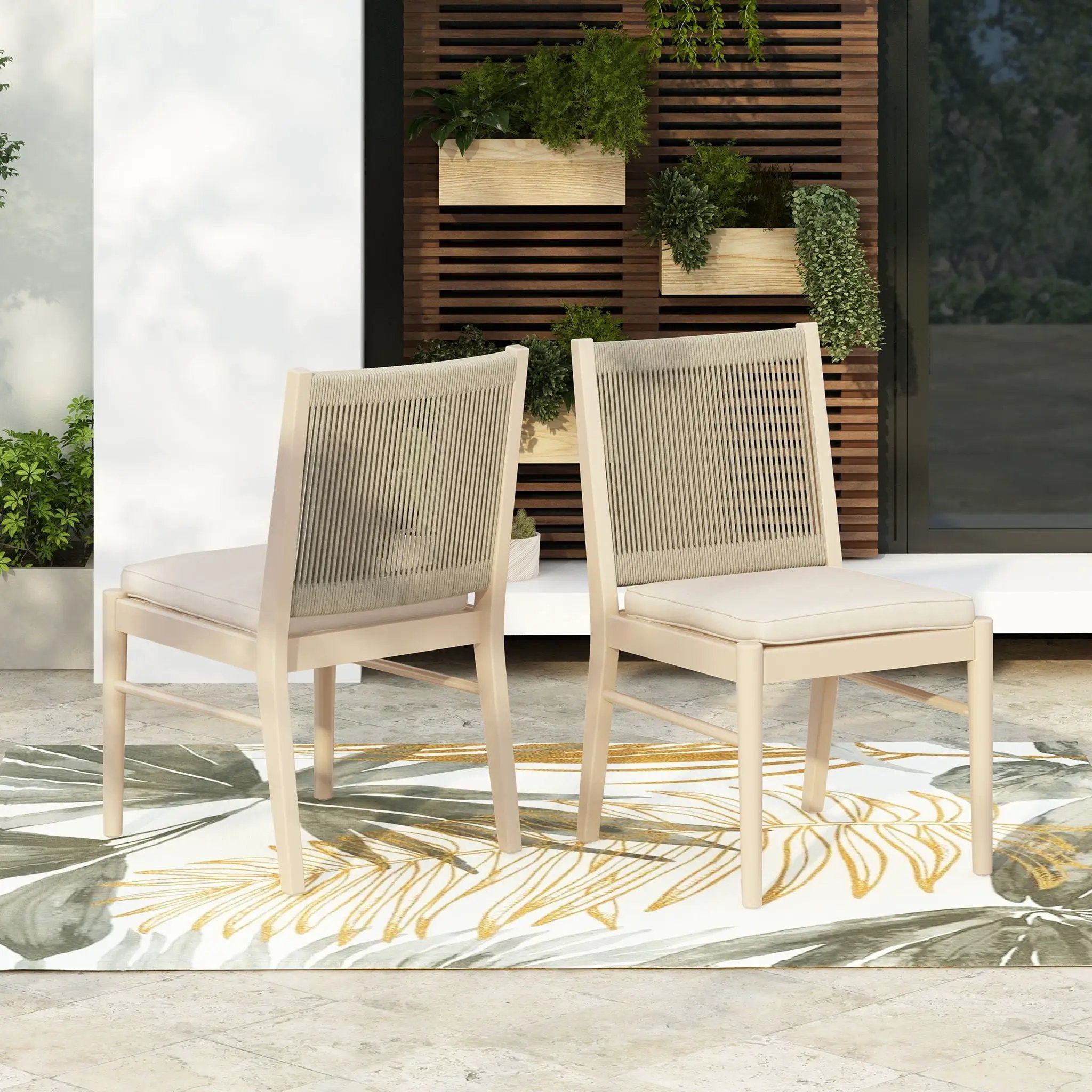 Cordoba Dining Chair Set of 2 - Comfortable Armless Beige Chairs by HouseOfZazla