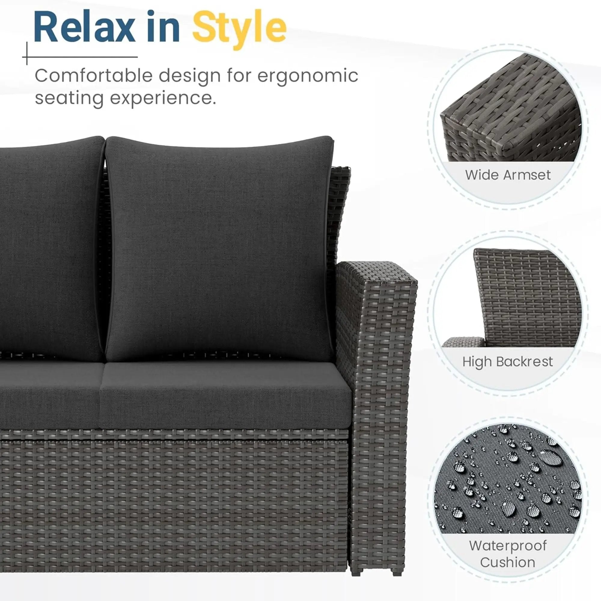 All-Weather Wicker 3 Seat Patio Sofa With Thick Cushions