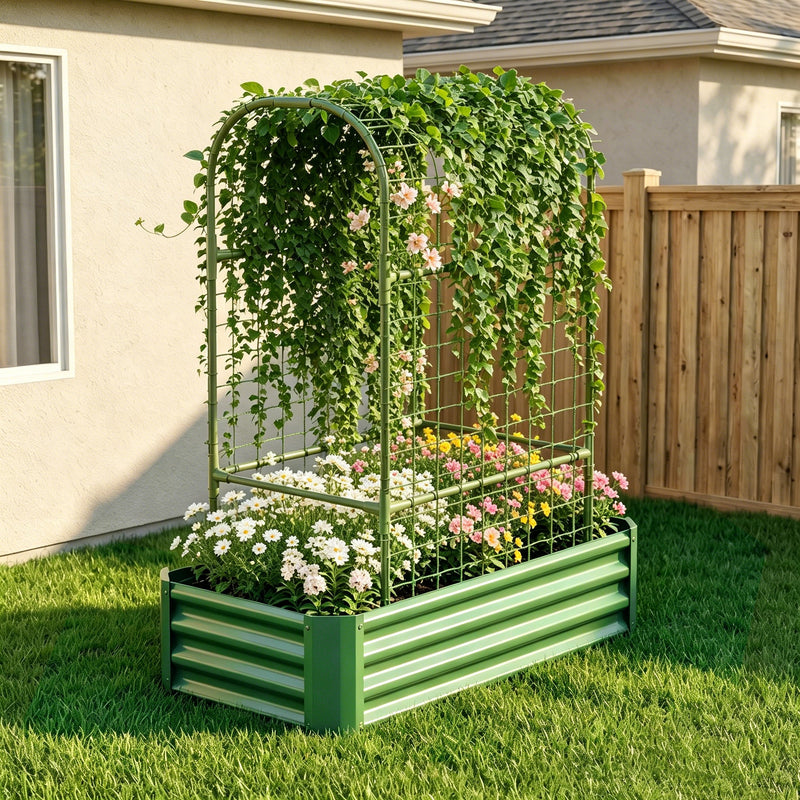 2-in-1 Raised Garden Bed with Trellis - 59" Tall Arch Planter by HouseOfZazla