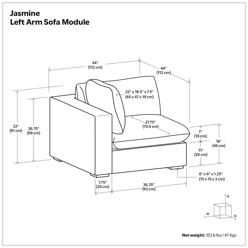 Jasmine - Left Arm Sofa Module - Gray by HouseOfZazla