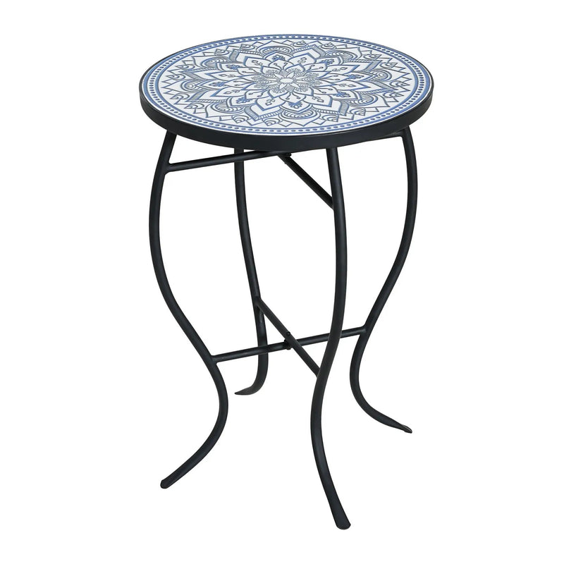 Outdoor Round Side Table With Mosaic Style Top And Curved Iron Legs by HouseOfZazla