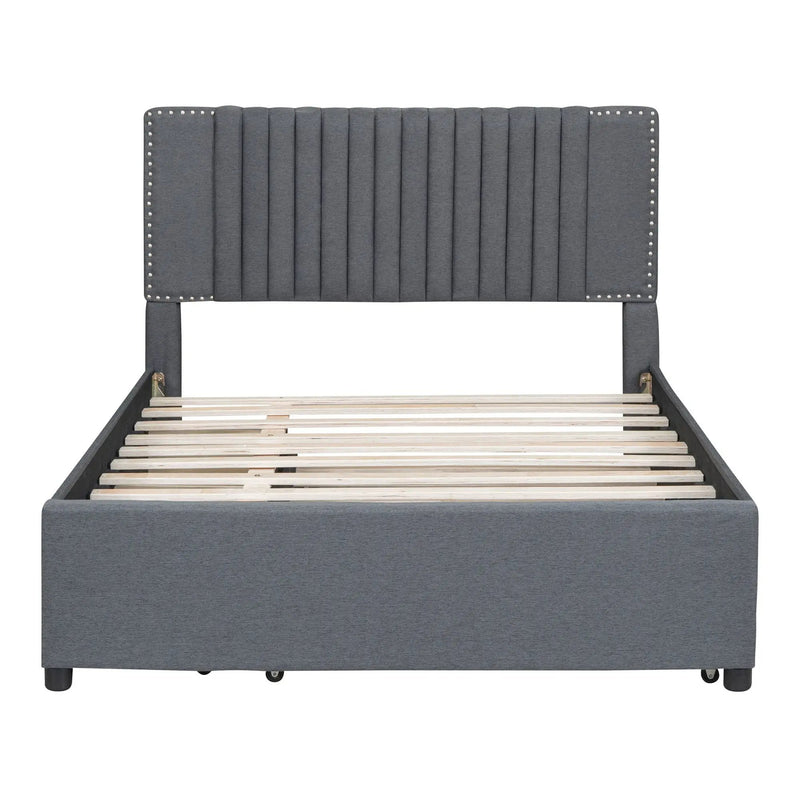 Upholstered Platform Bed With Drawers, Classic Headboard Design by Unique Piece Furniture