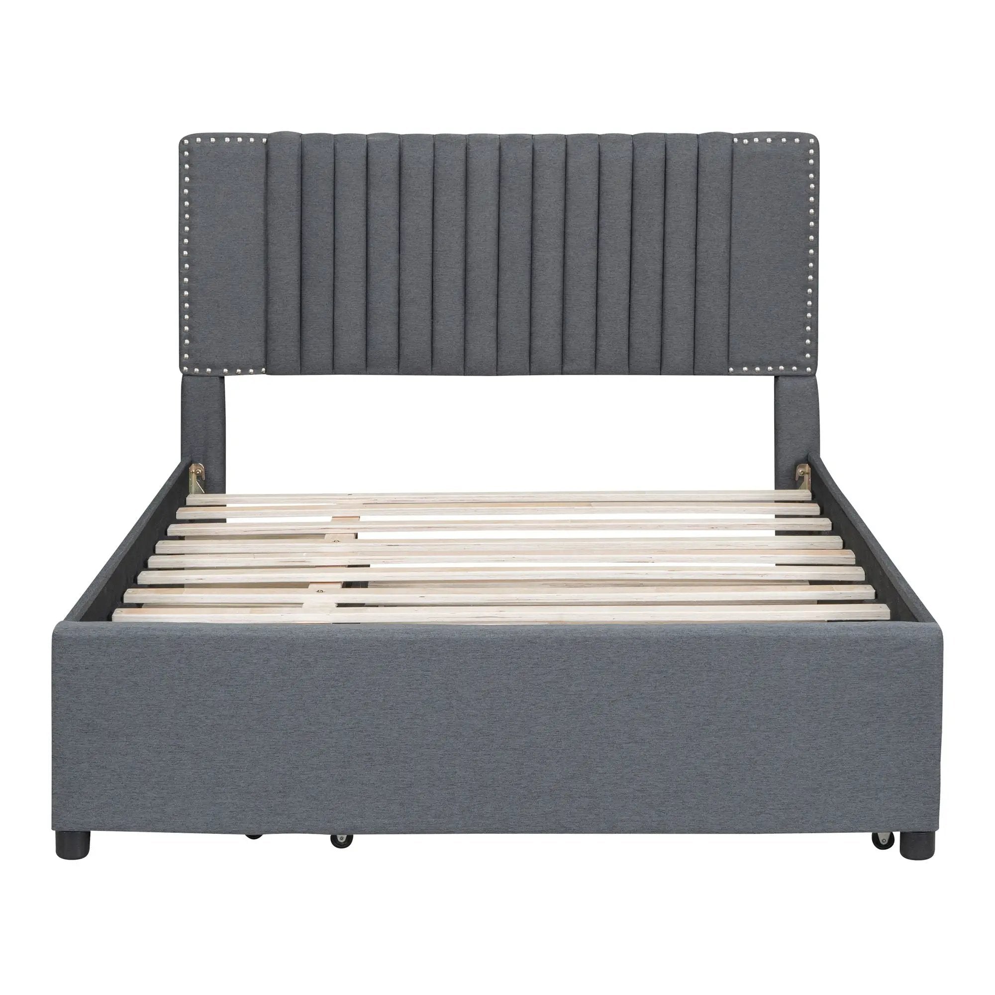 Upholstered Platform Bed With Drawers, Classic Headboard Design by HouseOfZazla