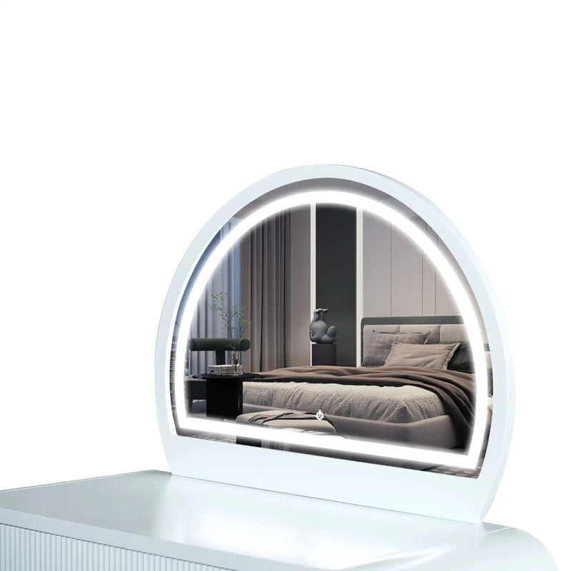 Makeup Vanity Table With Mirror Touch Screen Lighted Mirror, Dressing Table With Drawer For Bedroom - White by HouseOfZazla