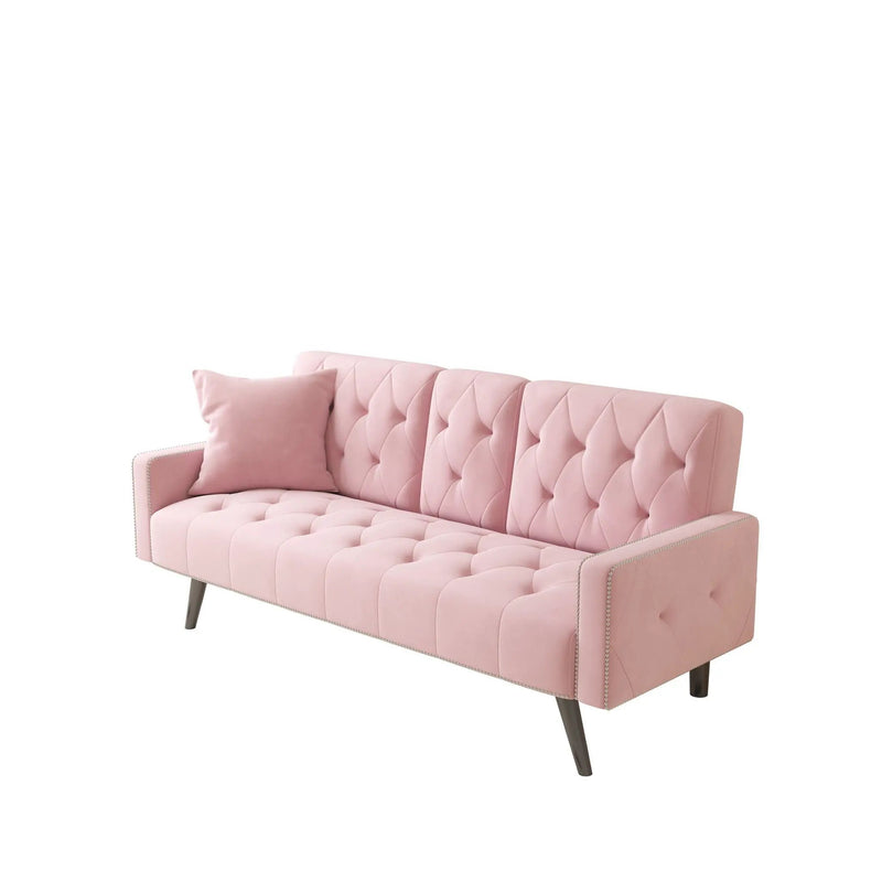 Sofa Bed With Nail Head Trim And Cup Holders - Pink by Unique Piece Furniture